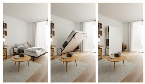Wallbedking Klappbett Morphy Studio– Modulares multifunktionales SizeFlex- und TypeFlex-System, platzsparendes und erweiterbares Klappbett mit Sofa-Modulen (140x190, Vertical)