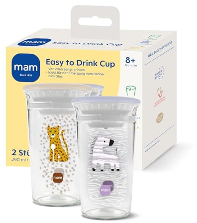 MAM Easy to Drink Cup 360° 290 ml, 2er-Set, ab 8 Monaten, Zebra/Leo