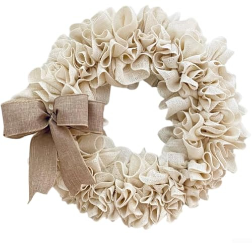 Sackleinenkranz für St. Patrick's Day und Weihnachtsfeiertag, Dekoration, 40 cm, Beige, Türhänger Ornament mit rustikalem, modernem, minimalistischem Design, Kunststoff + C