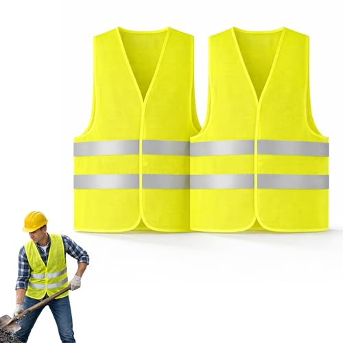PARENCE. Lot de 2 Gilets Jaunes Haute Visibilité Taille Universelle Mixte – Bandes Réfléchissantes – Sécurité extérieur Toutes Utilisations - Vélo, Travail, Course, Marche - 2 Pièces