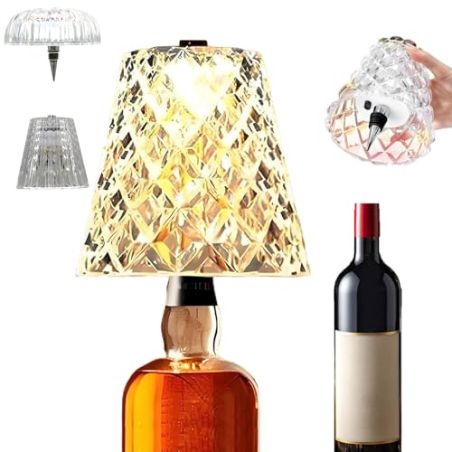 Wireless Bottle Lamps USB Rechargeable - Wireless Bottle Lampshade Rechargeable Bottle Lamp Touch Dimming Led Topper,Decorative Light Bulbs for Party, Bars, Restaurants, Waterproof (A)