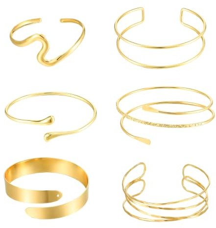 Cobee 6 Stück Oberarmreif, 8cm Armreif Oberarm Einstellbar Armreifen Damen Minimalistischen Boho Punk Swirl Armreif Griechische Coil Armband Set Zarter Geschenk für Mädchen