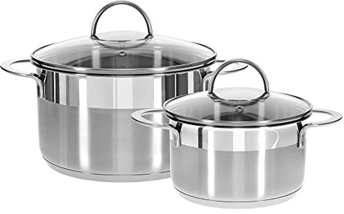 GRÄWE Pro-Line Lot de 2 casseroles avec couvercle en verre, Ø 16 cm (1,5 litre), Ø 24 cm (5 litres), passe au lave-vaisselle, casseroles pour induction, acier inoxydable, série Pro-Line
