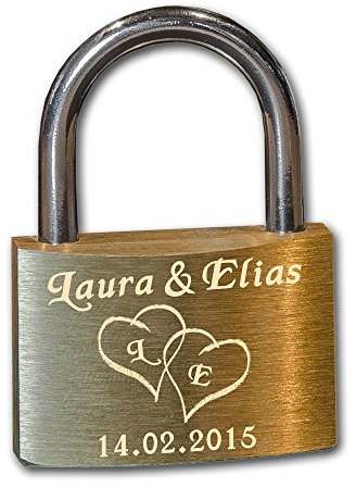 Lucchetto di amore | Moltissimi layout e motivi, personalizzati con la tua incisione | Ottone 40 mm