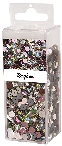 Rayher Pailletten-Glasperlenmix mit Draht, Box 90 g Mix + 50 m Draht 0,3 mm ø, Bastelperlen, Rocailles, Pailletten, Glasstifte, Fädeldraht, 14789000, Variante 3