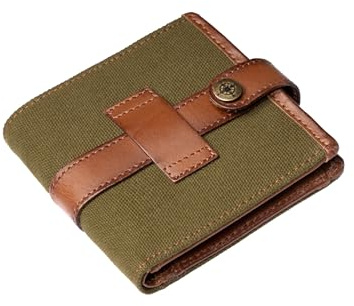 DRAKENSBERG Kimberley Wallet, portafoglio, portamonete, borsellino, tela, canvas, pelle, vintage, uomo, lussuosamente, verde oliva, marrone