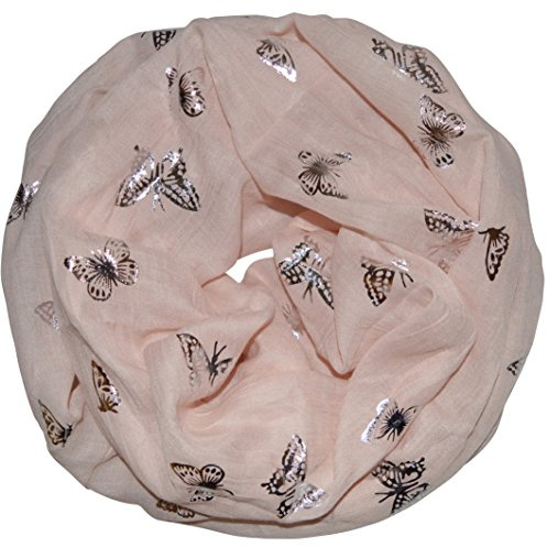 thb Richter Damen Loopschal Schlauchschal Rundschal mit Schmetterlinge Butterflies Muster Metallic Glitzer Glanz Schal Rundschal Weich Soft Butterfly Schmetterling