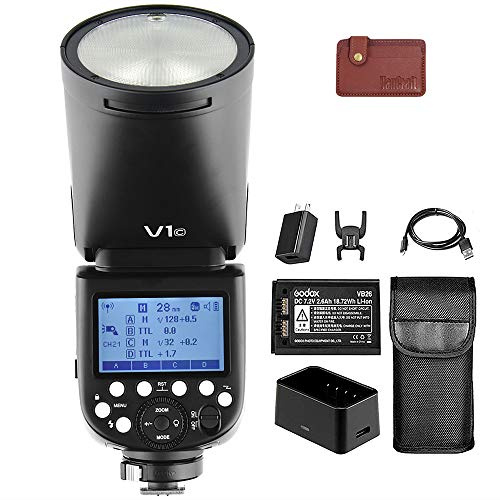 Godox V1-C TTL Camera Flash for Canon, 2.4G 76Ws Wireless Speedlight, 1/8000 HSS,480 Full Power Flashes,10 Level LED Modeling Lamp, 2600mAh Lithium Battery, Round Head Speedlite for Canon Cameras