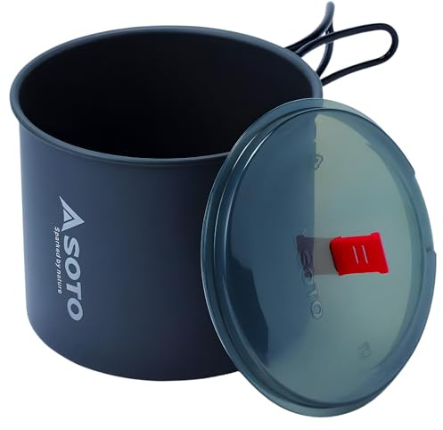 SOTO New River Pot Campingtopf 1000 ml Aluminium mit Deckel, 141 g | Hartanodisiert, BPA-frei; faltbarer Griff, kleines Packmaß; rutschfester Boden; inkl. Tasche; für Solo-Trekking
