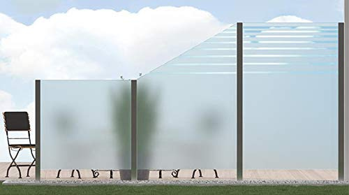 Bijon Sichtschutz Glas Terrassen, Windschutz Glaszaun, Garten, Satiniert mit klarem Abschluss oben PG8-N | 99x183,5cm