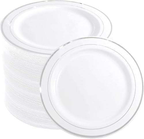 WELLIFE Silver Plastic Dinner Plates 72 Pieces, 10.25 Silver Disposable Plates, Premium Hard Plastic Lunch Plates, Ideal for Wedding and Party