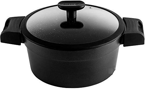 Fagor Alutherm - Olla Negra 24cm + Tapa de Cristal, Aluminio Fundido, Antiadherente Bicapa, Todo Tipo de Cocinas, Inducción, Asas Extraíbles
