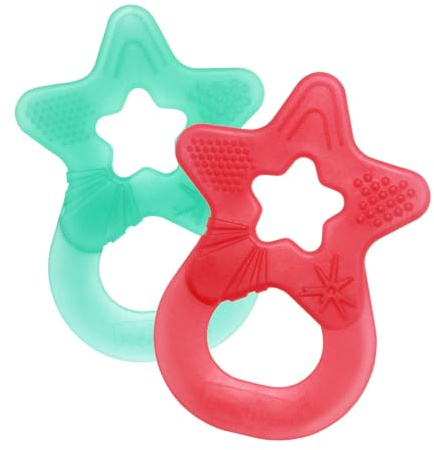 dentistar Star Teether Pack of 2, Teething Baby Toy for Infants Aged 3+ Months, Soft Silicone Baby Teething Ring for Tooth and Gum Pain Relief, Made in Germany - Turquoise & Orange
