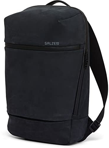 Salzen Savvy Rucksack aus Nubukleder in der Farbe Schwarz, mit gepolstertem 16 Zoll Laptopfach, Volumen: 15l, Größe: 29 x 14 x 47 cm, ZEN-SAV-001-801