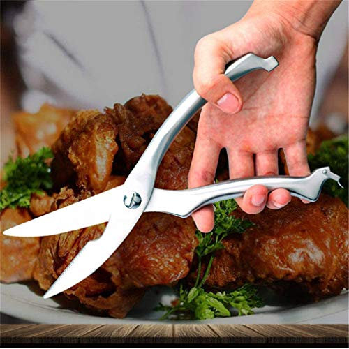Heavy Duty Stainless Steel Kitchen Poultry Scissors, All Steel Inbuilt Spring Loaded Food Shears with Sharp Cutting Edge and Safety Lock, for Bone, Chicken, Meat, Fish, Seafood, Vegetables Cutting
