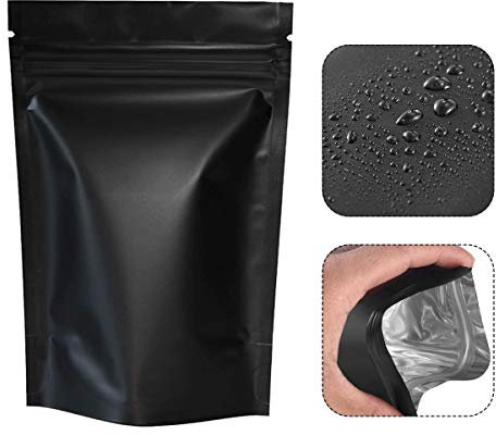 Techson, 100 sacchetti richiudibili a prova di odore, sacchetti in alluminio Mylar per feste, bomboniere, sacchetti regalo (nero, 15,2 x 21,8 cm)