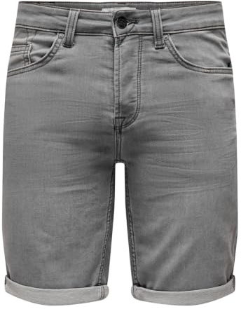 Only & Sons Pantalones Cortos de Mezclilla para Hombre, Grey Denim, M