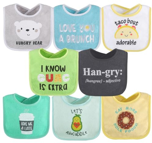 The Peanutshell Baby Boy or Girl Terry Bibs Set of 8-100% Cotton, Soft, Absorbent Baby Bibs, Unisex Toddler Boy or Girl Set, Newborn & Infant - Han-Gry