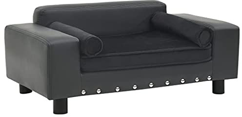 vidaXL Hundesofa Dunkelgrau 81x43x31cm Plüsch Kunstleder Hundebett Hundecouch