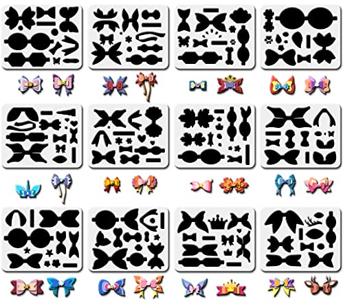 FINGERINSPIRE 12 Sets Plastik Fliege Herstellungsschablone, 25x20cm Einhörner Meerjungfrauen Kronen Schmetterlinge Hirschart Bögen Schablone für Kartenherstellung, Haarnadel und DIY Basteln