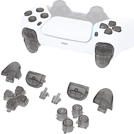 eXtremeRate Replacement D-pad R1 L1 R2 L2 Triggers Share Options Face Buttons for ps5 Controller BDM-010 BDM-020, Custom Full Set Buttons Repair Kits with Tools - Without Controller - Clear Black