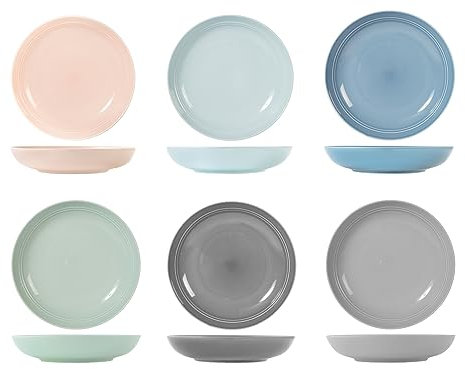 H&H Loft Set 6 Piatti Fondi in Porcellana, Colori Assortiti Caldi e Freddi, 23cm, Pratici e Comodi, Eleganti
