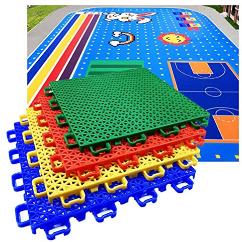 Tapis Caillebotis en Caoutchouc Carreaux De Sol De Sport Modulaires À Emboîtement De 25 Cm, Revêtement De Sol Sportif Extérieur Résistant Aux Intempéries Avec Trous De Drainage, Pour L'aire De Jeux De
