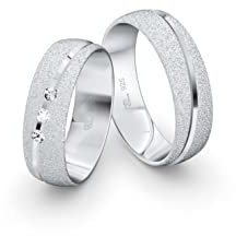 JC Trauringe 925er Sterling Silber Paar-Preis I Eheringe mit kostenfreier Gravur I Partnerringe 6 mm breit inkl. Etui I Herren-Ring ohne & Damen-Ring mit Zirkonia-Steinen I Größe 45 bis 76 I MS015