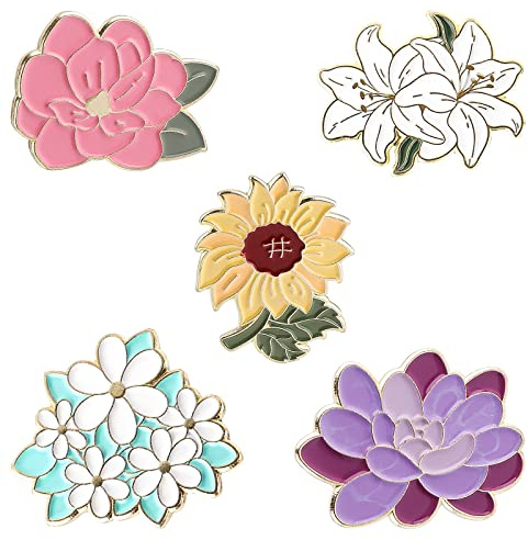 5 Piezas Broche Floral de Dibujos Animados para Mujer Pin de Solapa Esmaltado Alfileres con Insignia de Flor Bonita para Mujeres y Niñas Mochila Sombrero Accesorios de Bisutería