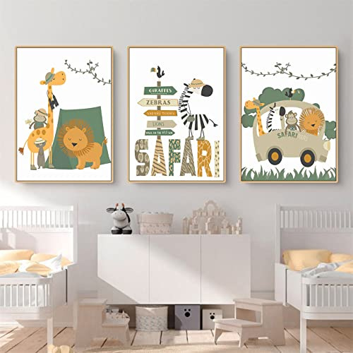 CULASIGN 3er Set Bilder Kinderzimmer Deko, DIN A4 Kinderposter, Poster Babyzimmer Waldtiere Wandbilder, Tiere Kinderbilder OHNE Rahmen, Wandposter Jungen und Mädchen (DEF,30x40cm)