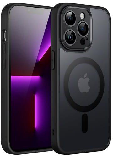 JETech Magnetic Case for iPhone 13 Pro Max 6.7-Inch, Compatible with MagSafe, Translucent Matte Back Camera Lens Full Protection Slim Shockproof Phone Cover (Black)