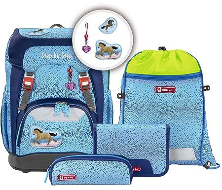 Step by Step Grade Set 5-teilig Wild Horse Rucksack Kinder Schulrucksack mit Hüft- und Brustgurt Sportbeutel, Schulranzen, Bestücktes Federmäppchen 22 Liter Easy Grow System