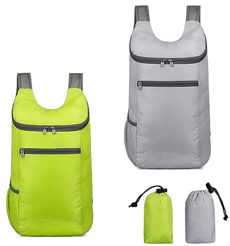 2 Stück Ultraleichte Faltbare Rucksäcke, Kleiner Wanderrucksack, Wasserdichter Wanderrucksack Ultraleicht Outdoor Rucksack, Packbare Rucksäcke für Outdoor-Sport, Reisen, Wandern, Camping, Radfahren