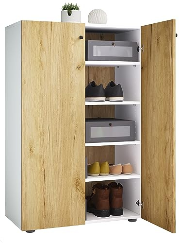 VCM Holz-Schuhschrank | Maße: H. 110 x B. 70 x T. 39 cm | Allzweckschrank | 5 Fächer | 2 Drehtüren– Lona