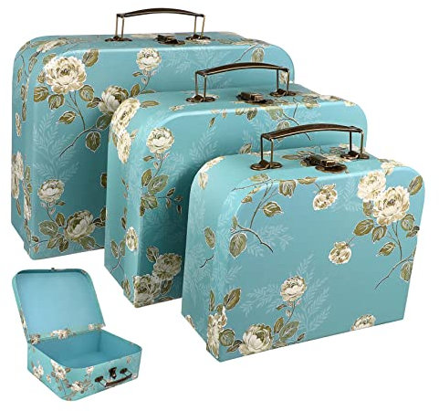 DECHOUS 3stücke Pappkoffer mit Metallgriff in Blumenmuster Dekorative Aufbewahrungsboxen als Geschenkbox oder Bastelbox Stapelbar und Platzsparend