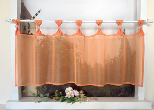 Devola Scheibengardine Einfarbig Bistrogardine Voile Kurzgardine Transparent Küchengardinen Modern mit Schlaufen Cafe Gardinen Kurzstores Gardinen HxB 30x90cm Orange 1 Stück