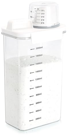 Tokokimo 2300 ml Luftdichter Waschmittelspender mit Messbecher, Waschmittelbox für Pulver, Mehrzweck Waschpulver Spender, Geeignet für Waschpulver, Waschmittel, Getreide, 1 Stück, weiß