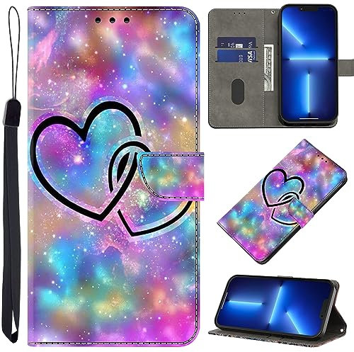 GLANDOTU Case for iPhone 14 Pro Max 6.7 inch 2022 Phone Case,Multi-Pattern PU Leather Wallet Flip Case with [Standing Function] [Card Holder] [Wrist Strap] for iPhone 14 Pro Max-Two Hearts