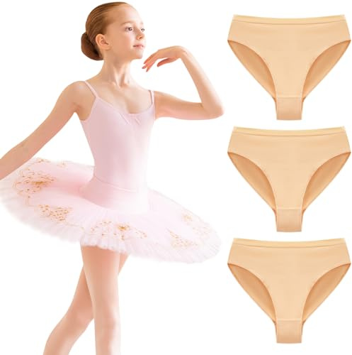 Domee Culotte Ballet Coton sous-vêtement Slip Danse Fille Lot de 3 Chair 6-7 Ans (Taille Fabricant 120)