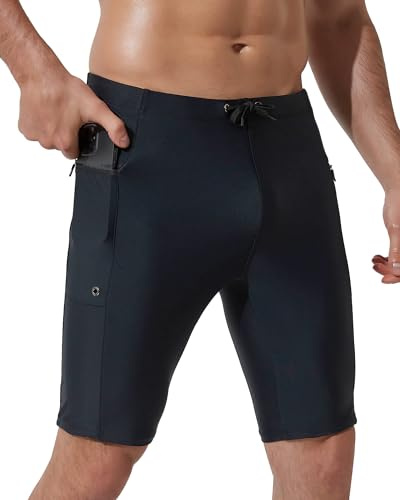 Arcweg Mens Competitive Jammers Quick Dry Compression Swimming Trunks With Zipper Pockets Black M