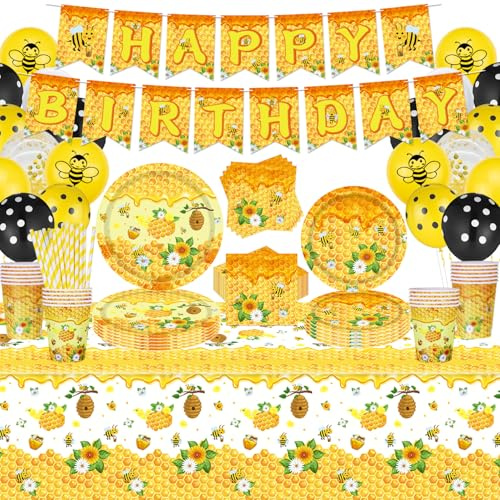 152 Stück Biene Party Supplies Honig Bee Dekorationen Biene Themed Geburtstag Geschirr und Ballons für Baby-Dusche Geschlecht Reveal Kinder Geburtstag Party Supplies dient 20