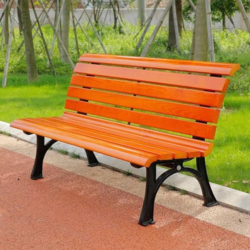 Gartenbank Aus Holz für Den Außenbereich Mit Beinen Aus Gusseisen, Stuhlmöbel für Terrasse und Veranda, Lattenrostdesign mit Rückenlehne für Rasen, Balkon, Hof, Einfach Zu Montieren ( Color : With Bac