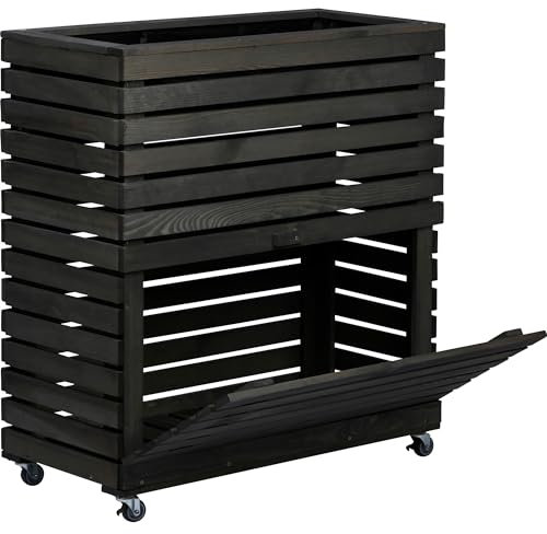 dobar® Großes Hochbeet Rolla aus Massivholz Gr. L mit Rollen - Erhöhtes Beet mit Staufach - 72 x 32,5 x 78 cm - Anthrazit