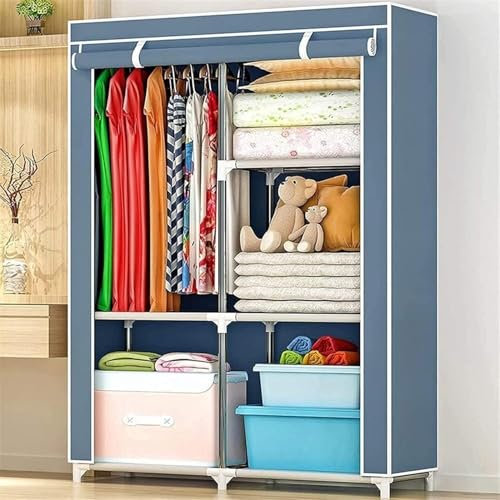 Tragbarer Kleiderschrank, Kleiderschrank, Schlafzimmer, klein, verdickt, Schlafzimmer, Schlafsaal, Haushalt, Einzelkleidung, Aufbewahrungsschrank, Mietzimmer, einfacher Stoff (hellgrau)