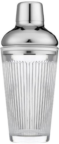 FayuuGem Glass Cocktail Shaker, Martini Shaker with Strainer for Bars, Whiskey, Cocktails 17oz (Silver)