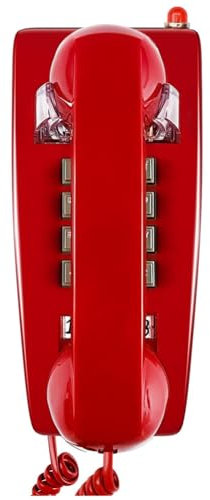 rieder Telefoni da parete classici per rete fissa con campanello meccanico, telefono da parete a singola 2554 con indicatore vocale vocale, rosso durevole