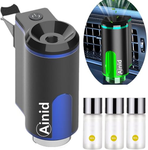 Ainid - Ambientador inteligente para coche con 3 aceites esenciales, aroma inteligente de coche, atomizador ultrasónico con clips extraíbles