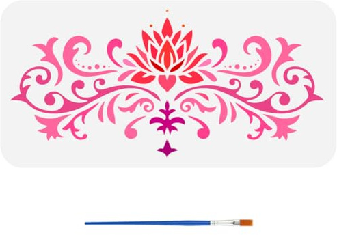 FINGERINSPIRE Plantilla de flores de loto con pincel de pintura de 15 x 30 cm, plantilla de flores de loto, plantilla de plástico PET con flores y vides, plantilla de pintura para bordes de plantas,