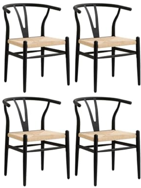 JZGORC Juego de 4 Silla de Comedor Tejida Moderna, Cojín de Ratán de Alta Densidad, Patas de Metal Negro, Adecuada para Comedor, Sala de Estar, Cocina （Marco de Metal Negro）