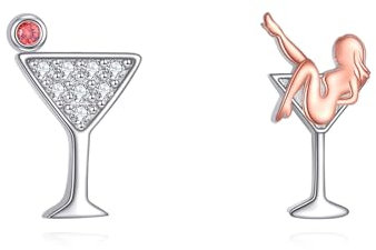VONALA Martini 925 Sterling Silver Earrings Asymmetric Martini Wine Glass Earrings Stud Cocktail Jewelry Gift for Women Birthday Christmas